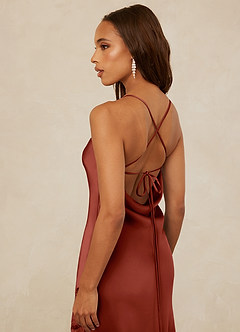 Christian Siriano Bridal for Azazie 1012 Bridesmaid Dresses Terracotta Sheath Lace Stretch Satin Dress image4