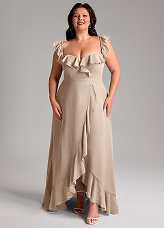 Azazie Lyra Bridesmaid Dresses Taupe A-Line Chiffon Convertible Dress image15