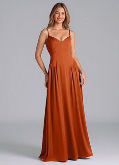 Azazie Kirby Bridesmaid Dresses Burnt Orange A-Line Stretch Satin Dress image3