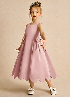 Azazie Macaroon vestidos de niña de las flores Vestido de Oro Rosa de Satin Mate de Princesa con Lazo image5