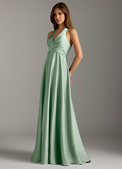 Azazie Tessie Brautjungfernkleider A-Linie Plissee Stretch-Satin Kleid Agave image5