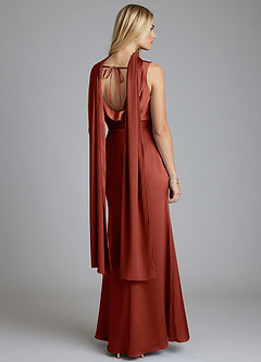 Azazie Tallie Bridesmaid Dresses Terracotta Mermaid Pleated Stretch Satin Dress image4