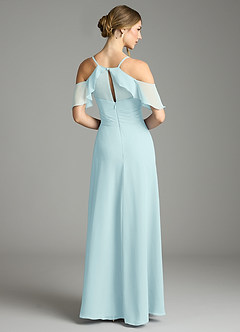 Azazie Dakota Bridesmaid Dresses Sea Glass A-Line V-Neck Pleated Chiffon Dress image2