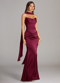 Azazie Sorrel Bridesmaid Dresses Burgundy Mermaid Strapless Stretch Satin Convertible Dress image3