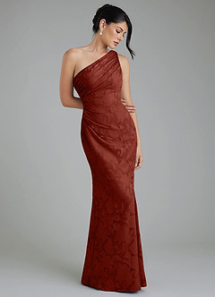 Azazie Akilah Bridesmaid Dresses Terracotta Mermaid One Shoulder Floral Burnout Dress image1