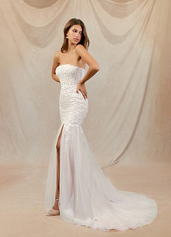 Azazie Aliana Wedding Dresses Diamond White Rose Petal Mermaid Lace Tulle Dress image6