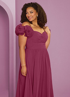 Barbie ♥ Azazie Brautjungfernkleider Wandelbar A-Linie Schulterfrei Chiffon Kleid Maulbeerrot image13