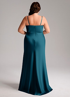 Azazie Lidia Bridesmaid Dresses Ink Blue Mermaid Side Slit Stretch Satin Dress image9
