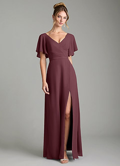 Azazie Ambrosia Bridesmaid Dresses Sangria A-Line Pleated Chiffon Dress image1