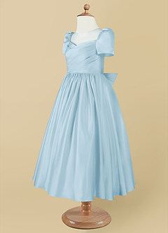 Azazie Anirra Flower Girl Dresses Sky Blue Ball-Gown Pleated Matte Satin Dress image9