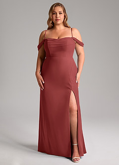 Azazie Saige Abiti da Damigella Abito Convertibile A-Line in Chiffon Spalle Scoperte Terracotta image14