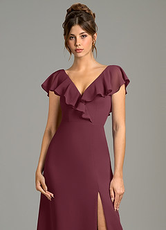 Azazie Kimmy Bridesmaid Dresses Cabernet A-Line Ruched Chiffon Dress image6
