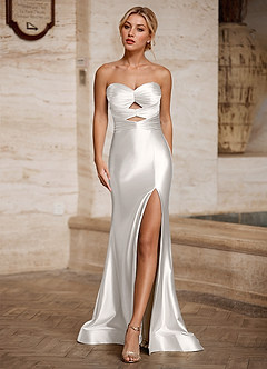 Aelina White Cutout Corset Satin Prom Dress image3