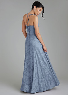 Azazie Bea Robes à essayer chez vous Robe Trapèze en Blumen-Burnout Corset Bleu Poussiéreux image9