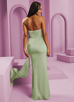 Barbie ♥ Azazie Vestidos de damas de honor Vestido de Salvia Polvorienta de Satén Elástico de Corte Recto Convertible con Sin tirantes image2