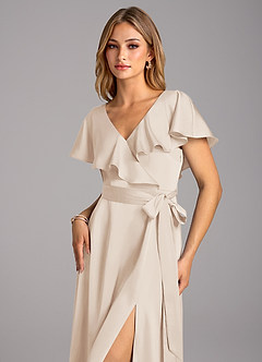 Azazie Lainey Bridesmaid Dresses White Alabaster A-Line with Pockets Stretch Satin Dress image6