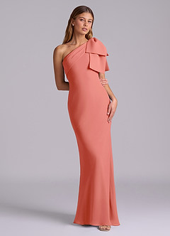 Azazie Yuanna Bridesmaid Dresses Salmon Pink Mermaid One Shoulder Chiffon Dress image3