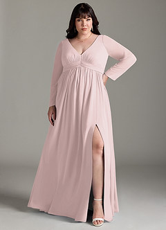 Azazie Teton Maternity Bridesmaid Dresses A-Line Long Sleeve Chiffon Floor-Length Dress image7