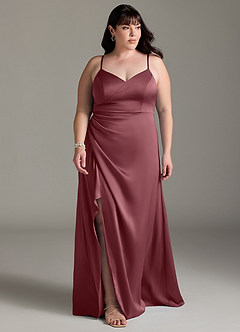 Azazie Marchella Robes de demoiselle d'honneur Robe Trapèze en Satin extensible Corset Rose Du Désert image7