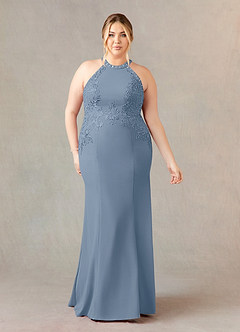 Azazie Tyra Mother of the Bride Dresses Dusty Blue Mermaid Halter Lace Stretch Crepe Dress image7