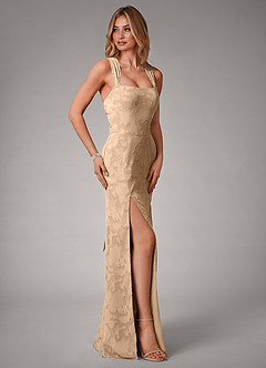 Azazie Luci Bridesmaid Dresses Champagne Mermaid Pleated Floral Burnout Convertible Dress image7