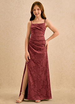 Azazie Cannoli Girls Formal Flower Girl Dresses Terracotta A-Line Pleated Floral Burnout Dress image5