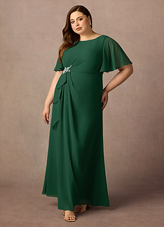 Azazie Rain Abiti per la Madre della Sposa Abito Tubino in Chiffon Perline Verde Scuro image4
