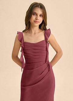Azazie Jessamine Junior Merlot Mermaid Sweetheart Neckline Chiffon Dress image7