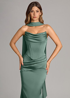 Azazie Sorrel Vestidos de damas de honor Vestido de Eucalipto de Satén Elástico de Corte Sirena Convertible con Sin tirantes image5