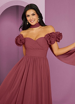 Barbie ♥ Azazie Bridesmaid Dresses Merlot A-Line Off the Shoulder Chiffon Convertible Dress image4