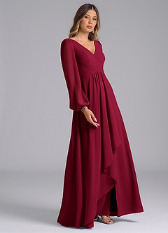 Azazie Liah Bridesmaid Dresses Burgundy A-Line Long Sleeve Chiffon Dress image5