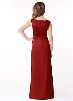 Azazie Sadia Junior Pomegranate A-Line Pleated Stretch Satin Dress image3
