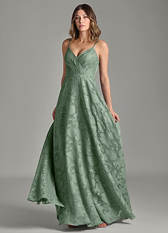 Azazie Amani Bridesmaid Dresses Matcha A-Line Pleated Floral Burnout Dress image4