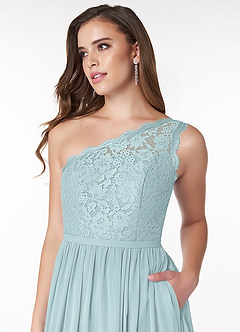 Azazie Demi Bridesmaid Dresses Mist A-Line One Shoulder Chiffon Dress image5