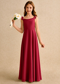 Azazie Puppy Girls Formal Blumenmädchenkleider A-Linie Plissee Chiffon Kleid Scharlachrot image3