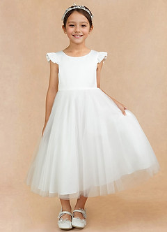 Azazie Hemi Flower Girl Dresses Ivory Steel Blue A-Line Bow Tulle Dress image6