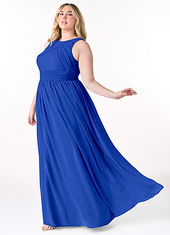 Azazie Harper Bridesmaid Dresses Royal Blue A-Line Pleated Chiffon Dress image8