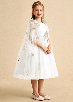 Azazie Staria Flower Girl Dresses Ivory Ball-Gown Ruched Tulle Dress image8