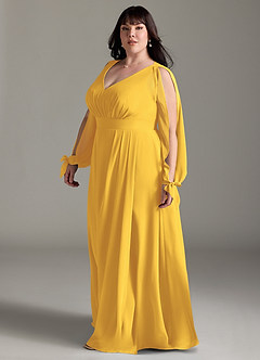 Azazie Matilda Bridesmaid Dresses Marigold A-Line Long Sleeve Chiffon Dress image11