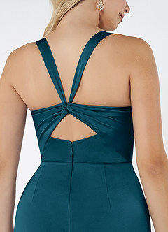 Azazie Mero Bridesmaid Dresses Ink Blue Sheath Pleated Stretch Satin Dress image2