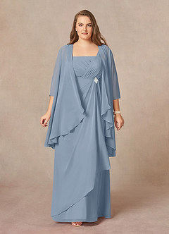Azazie Weisz Kleider für die Brautmutter A-Linie Quadratischer Ausschnitt Gefaltet Chiffon Kleid Staubblau image1