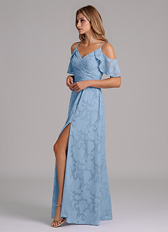 Azazie Dakota Bridesmaid Dresses Powder Blue A-Line Off the Shoulder Floral Burnout Dress image6