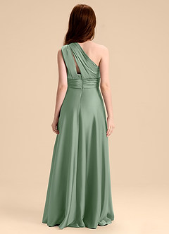 Azazie Charlize Junior Abito A-Line in Raso Elasticizzato Plissettato Matcha image2