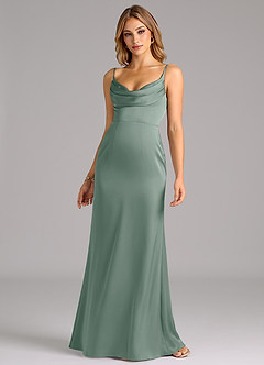 Azazie Aimee Robes de demoiselle d'honneur Robe Trapèze en Satin extensible Décolleté en cœur Sauge D'argent image4