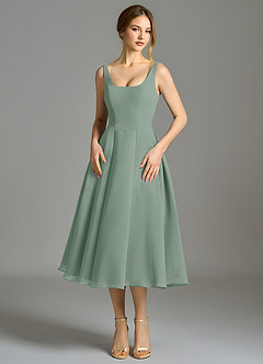 Azazie Amalie Bridesmaid Dresses Silver Sage A-Line Pleated Chiffon Dress image4