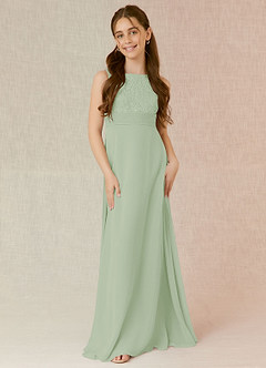 Azazie Snow A-Line Lace Chiffon Floor-Length Junior Bridesmaid Dress image4