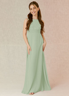 Azazie Snow Junior Dusty Sage A-Line Lace Chiffon Dress image4