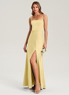 Azazie Lidia Robes de demoiselle d'honneur Robe Sirène en Satin extensible Fente Latérale Sorbet Citron image3