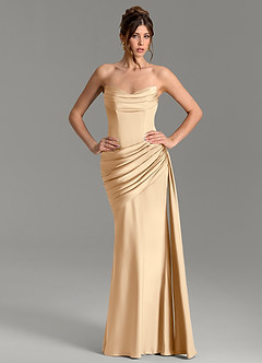 Azazie Zorah Bridesmaid Dresses Champagne Mermaid Corset Stretch Satin Convertible Dress image1