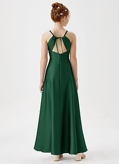 Azazie Avelina Junior Dark Green A-Line Pleated Stretch Satin Dress image6